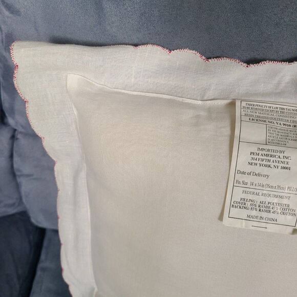 Christmas Poinsettia Embroidered Throw Pillow Gold Cord Scalloped Ruffle Vintage - Picture 10 of 16